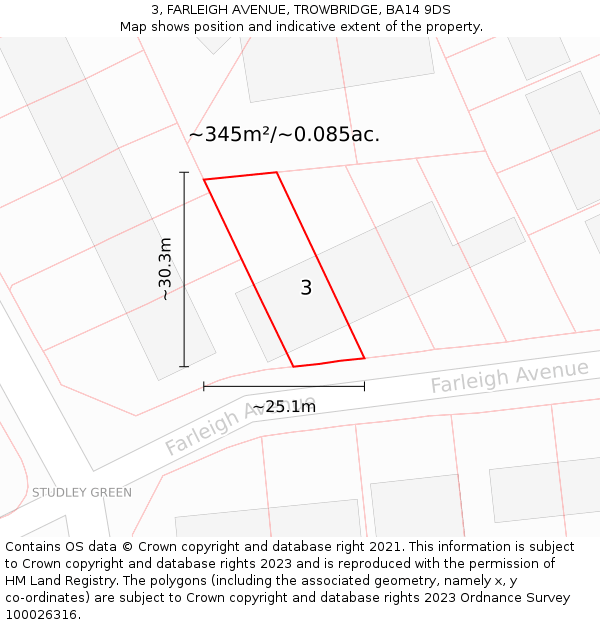 3, FARLEIGH AVENUE, TROWBRIDGE, BA14 9DS: Plot and title map