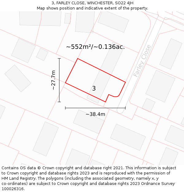 3, FARLEY CLOSE, WINCHESTER, SO22 4JH: Plot and title map