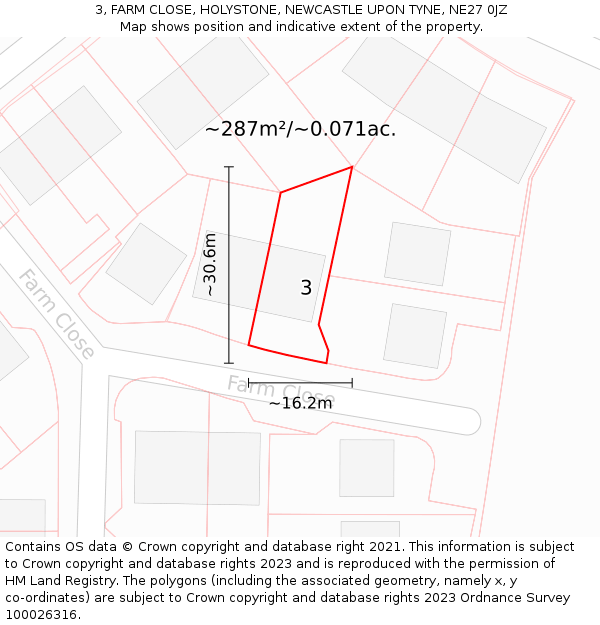 3, FARM CLOSE, HOLYSTONE, NEWCASTLE UPON TYNE, NE27 0JZ: Plot and title map