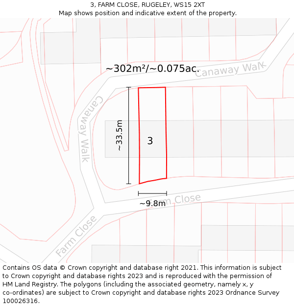 3, FARM CLOSE, RUGELEY, WS15 2XT: Plot and title map