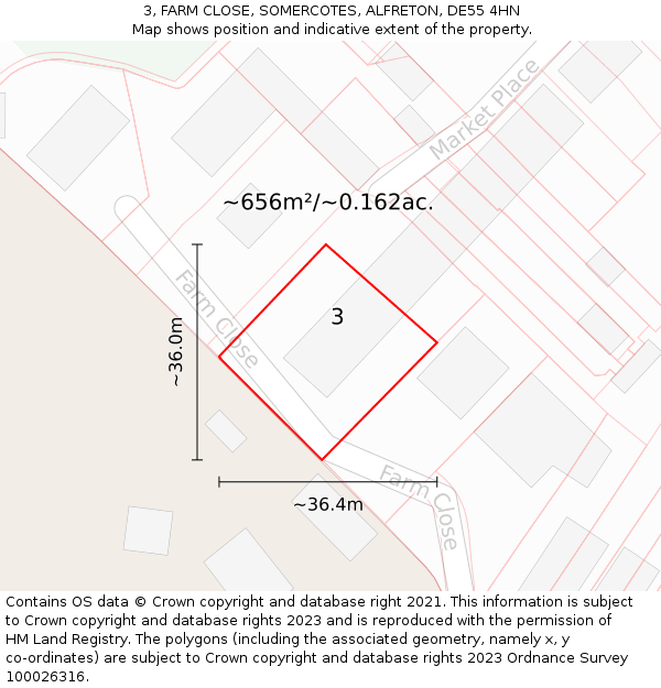 3, FARM CLOSE, SOMERCOTES, ALFRETON, DE55 4HN: Plot and title map