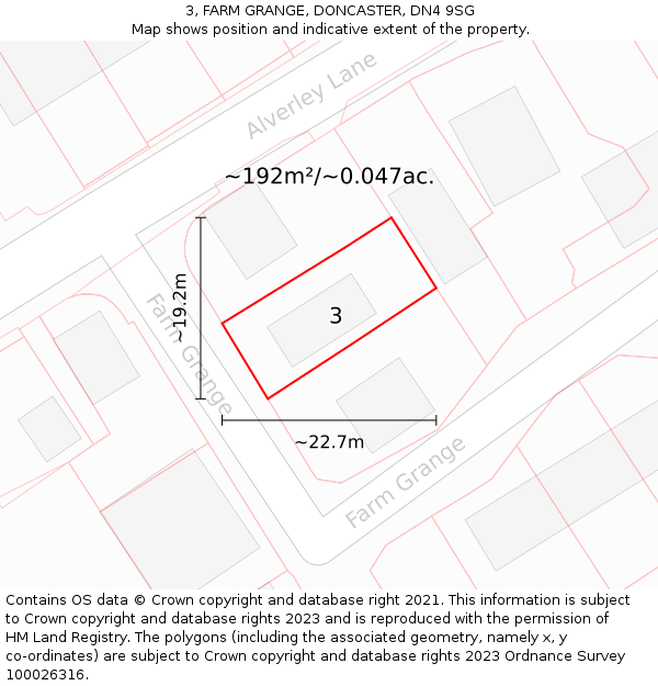 3, FARM GRANGE, DONCASTER, DN4 9SG: Plot and title map