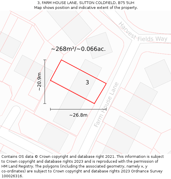 3, FARM HOUSE LANE, SUTTON COLDFIELD, B75 5UH: Plot and title map
