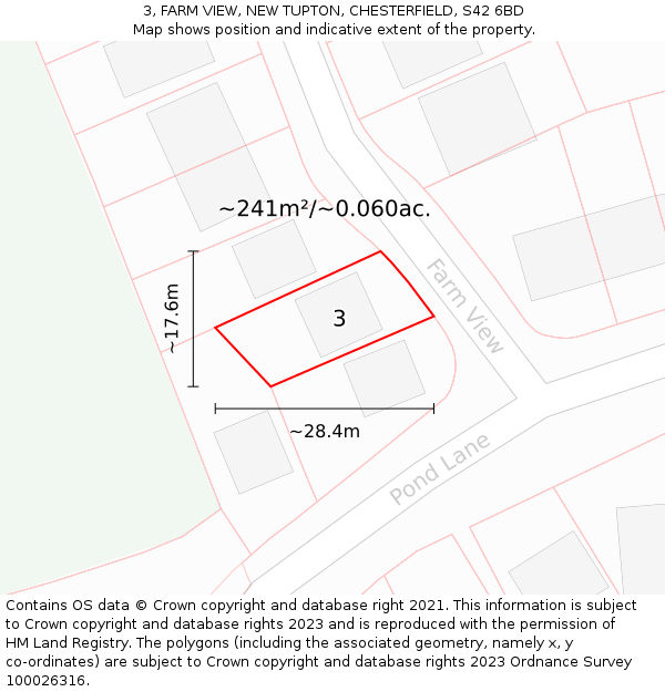 3, FARM VIEW, NEW TUPTON, CHESTERFIELD, S42 6BD: Plot and title map