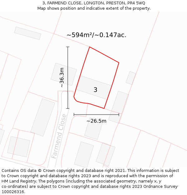 3, FARMEND CLOSE, LONGTON, PRESTON, PR4 5WQ: Plot and title map