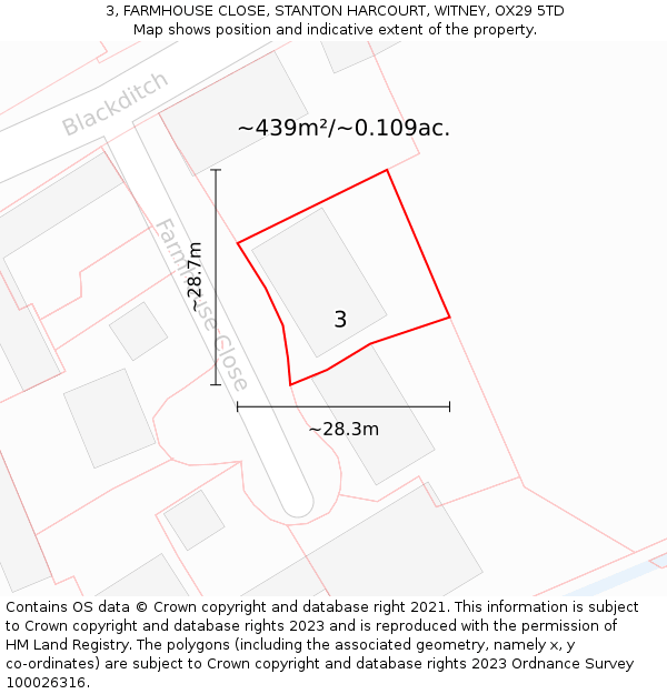 3, FARMHOUSE CLOSE, STANTON HARCOURT, WITNEY, OX29 5TD: Plot and title map