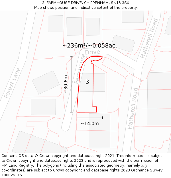 3, FARMHOUSE DRIVE, CHIPPENHAM, SN15 3SX: Plot and title map