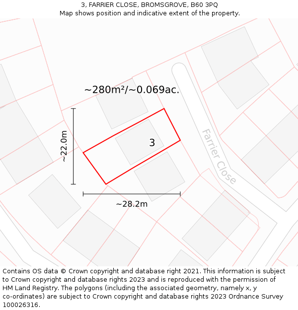 3, FARRIER CLOSE, BROMSGROVE, B60 3PQ: Plot and title map