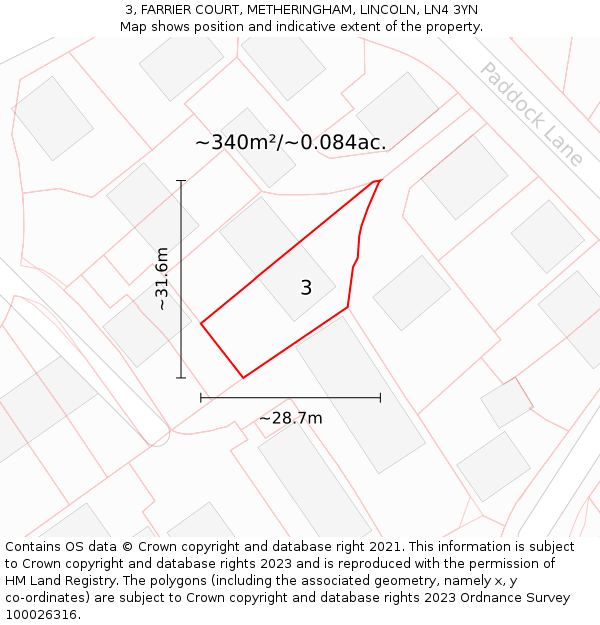 3, FARRIER COURT, METHERINGHAM, LINCOLN, LN4 3YN: Plot and title map