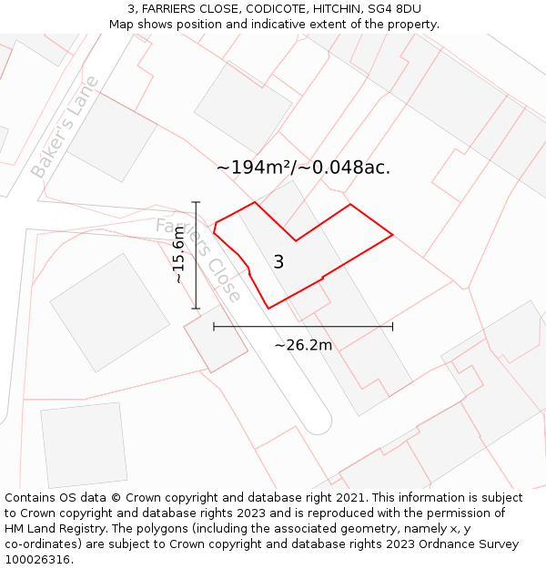 3, FARRIERS CLOSE, CODICOTE, HITCHIN, SG4 8DU: Plot and title map