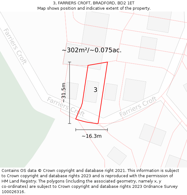 3, FARRIERS CROFT, BRADFORD, BD2 1ET: Plot and title map
