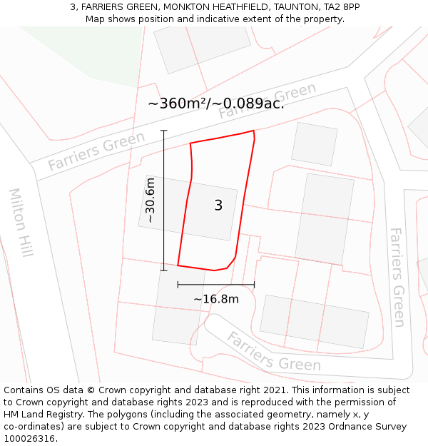 3, FARRIERS GREEN, MONKTON HEATHFIELD, TAUNTON, TA2 8PP: Plot and title map