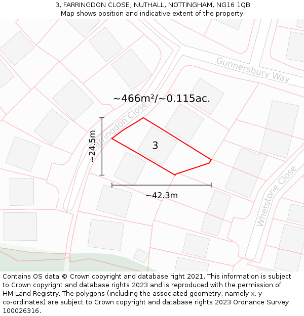 3, FARRINGDON CLOSE, NUTHALL, NOTTINGHAM, NG16 1QB: Plot and title map