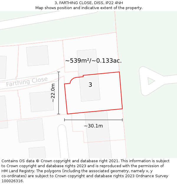 3, FARTHING CLOSE, DISS, IP22 4NH: Plot and title map