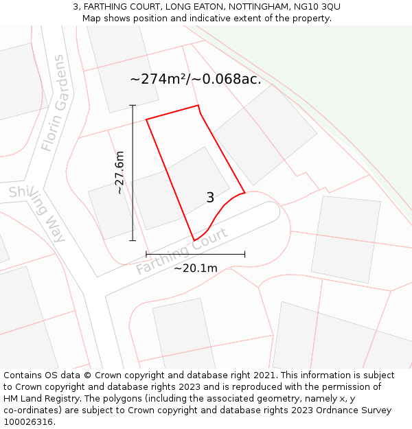3, FARTHING COURT, LONG EATON, NOTTINGHAM, NG10 3QU: Plot and title map