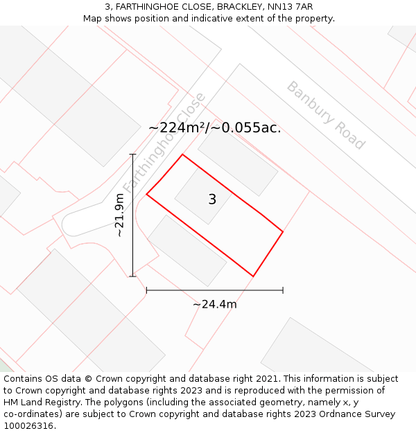 3, FARTHINGHOE CLOSE, BRACKLEY, NN13 7AR: Plot and title map