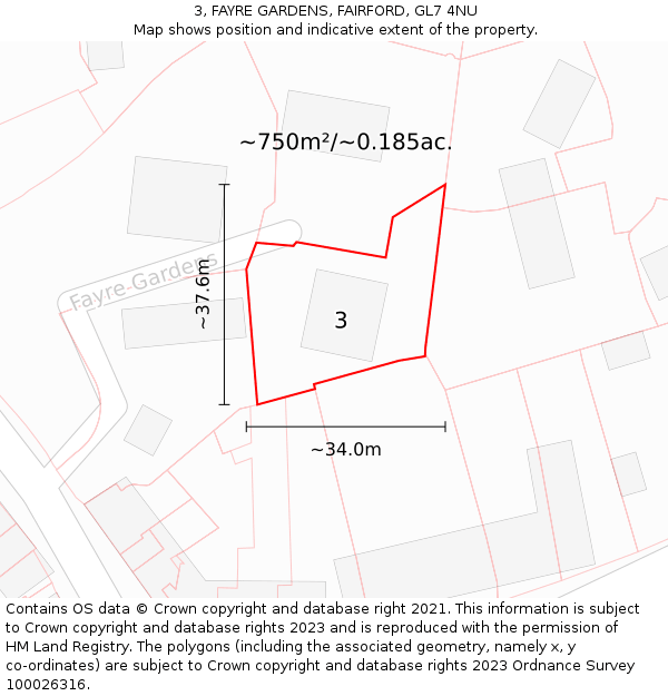 3, FAYRE GARDENS, FAIRFORD, GL7 4NU: Plot and title map