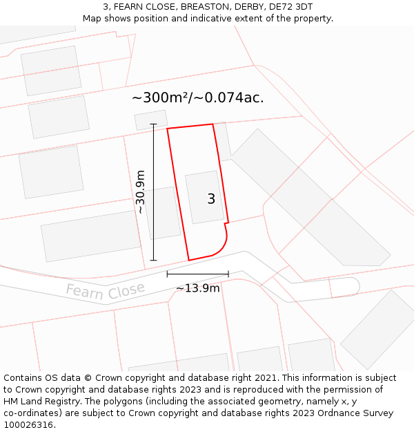 3, FEARN CLOSE, BREASTON, DERBY, DE72 3DT: Plot and title map
