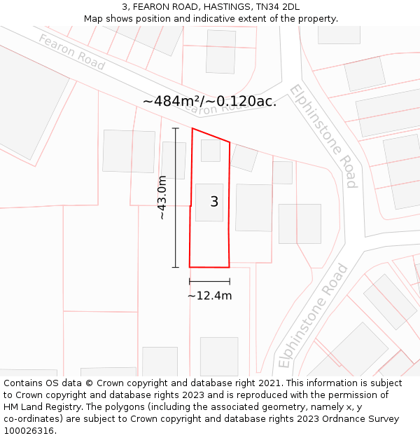 3, FEARON ROAD, HASTINGS, TN34 2DL: Plot and title map