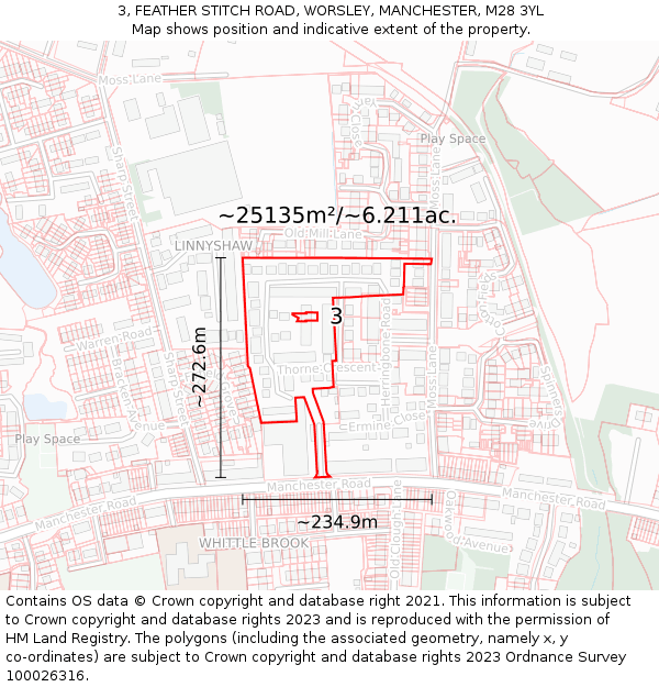 3, FEATHER STITCH ROAD, WORSLEY, MANCHESTER, M28 3YL: Plot and title map