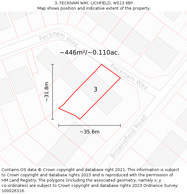 3, FECKNAM WAY, LICHFIELD, WS13 6BY: Plot and title map