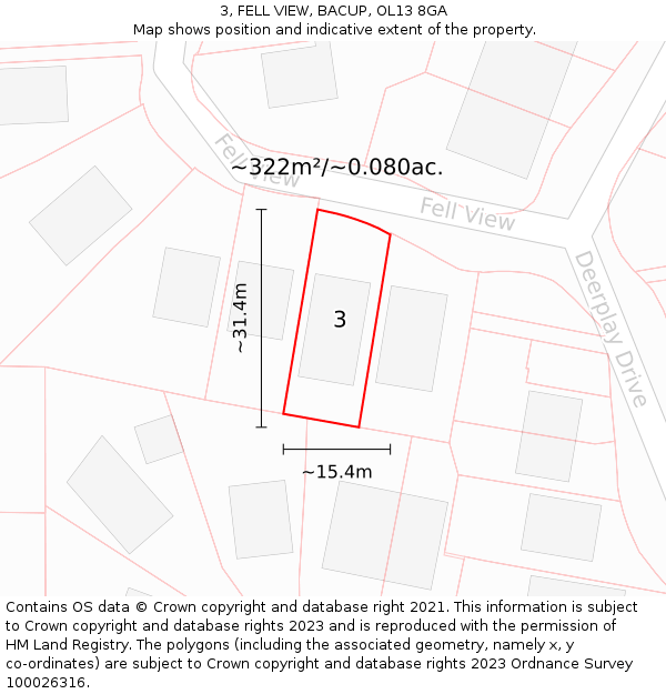 3, FELL VIEW, BACUP, OL13 8GA: Plot and title map