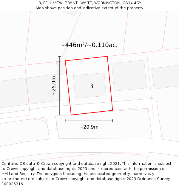 3, FELL VIEW, BRANTHWAITE, WORKINGTON, CA14 4SY: Plot and title map