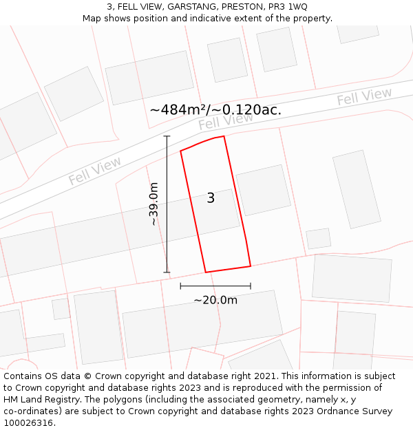 3, FELL VIEW, GARSTANG, PRESTON, PR3 1WQ: Plot and title map