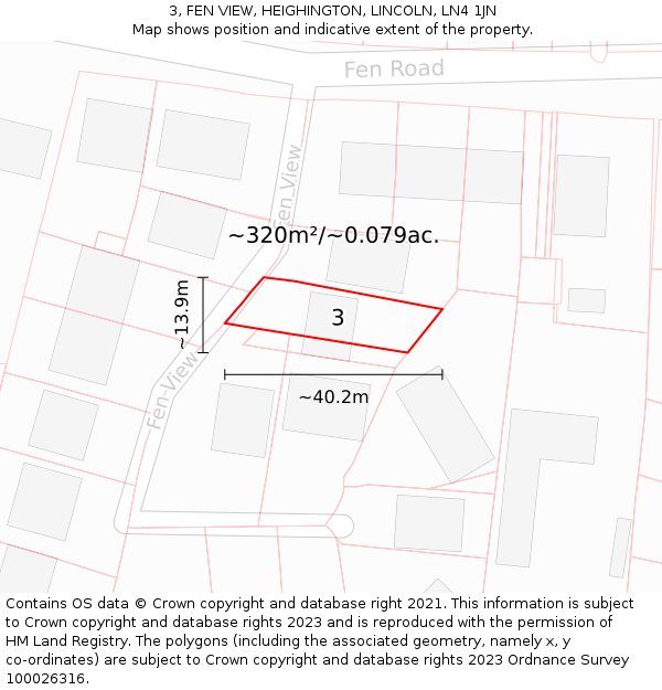 3, FEN VIEW, HEIGHINGTON, LINCOLN, LN4 1JN: Plot and title map