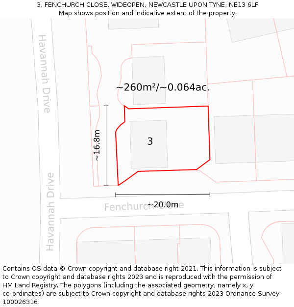 3, FENCHURCH CLOSE, WIDEOPEN, NEWCASTLE UPON TYNE, NE13 6LF: Plot and title map