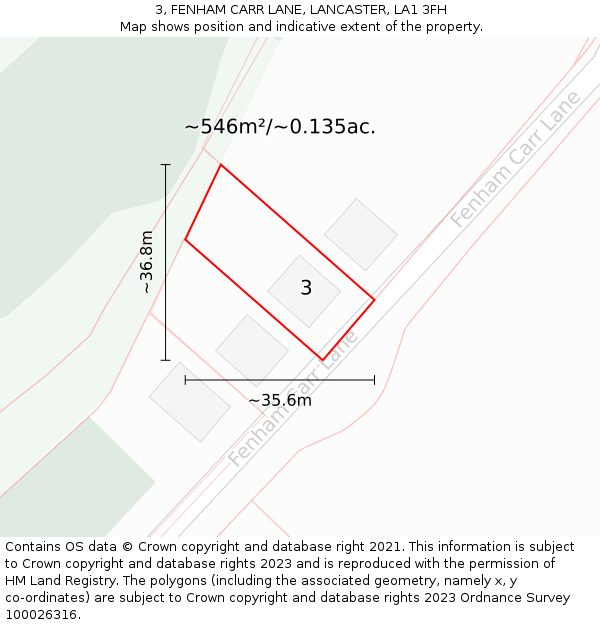3, FENHAM CARR LANE, LANCASTER, LA1 3FH: Plot and title map