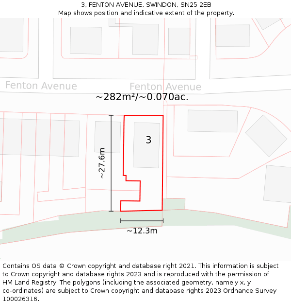 3, FENTON AVENUE, SWINDON, SN25 2EB: Plot and title map