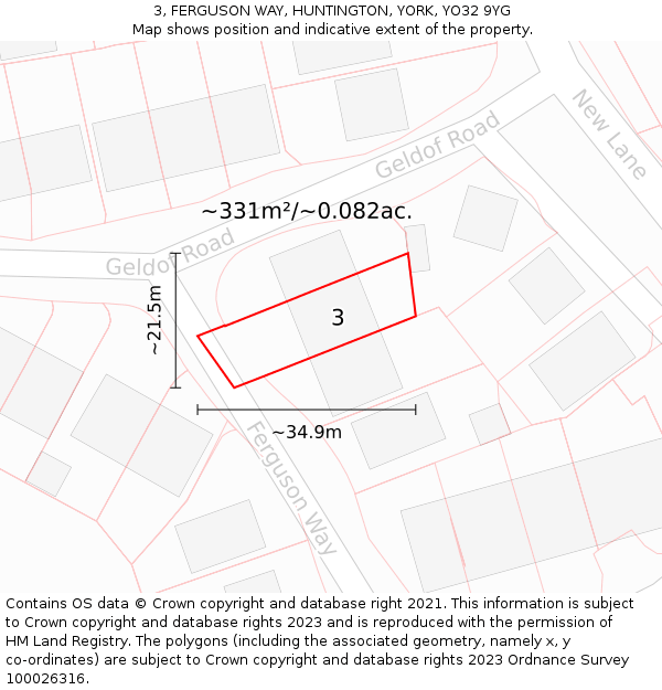 3, FERGUSON WAY, HUNTINGTON, YORK, YO32 9YG: Plot and title map