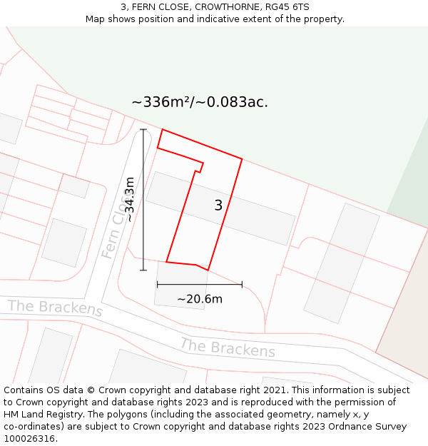 3, FERN CLOSE, CROWTHORNE, RG45 6TS: Plot and title map
