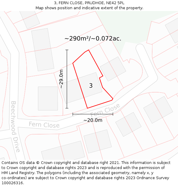 3, FERN CLOSE, PRUDHOE, NE42 5PL: Plot and title map