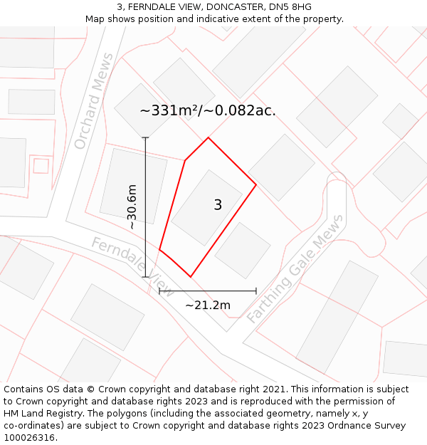 3, FERNDALE VIEW, DONCASTER, DN5 8HG: Plot and title map