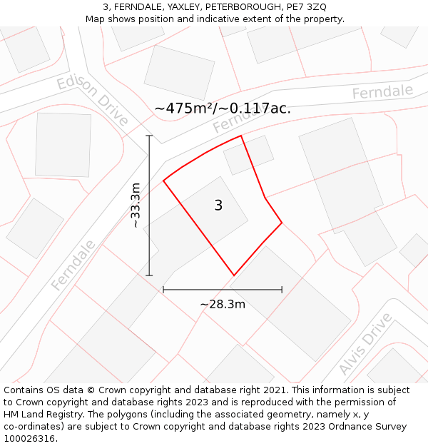 3, FERNDALE, YAXLEY, PETERBOROUGH, PE7 3ZQ: Plot and title map