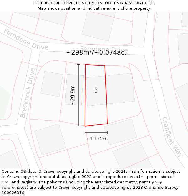 3, FERNDENE DRIVE, LONG EATON, NOTTINGHAM, NG10 3RR: Plot and title map