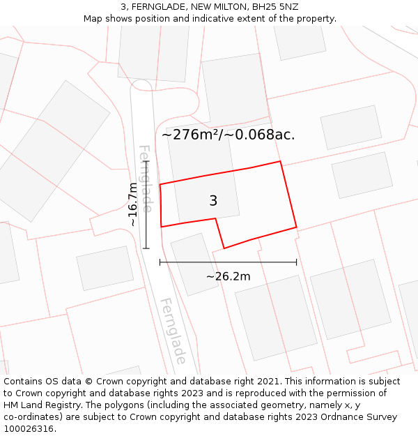 3, FERNGLADE, NEW MILTON, BH25 5NZ: Plot and title map