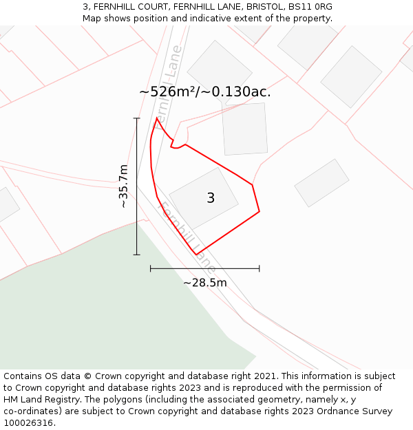 3, FERNHILL COURT, FERNHILL LANE, BRISTOL, BS11 0RG: Plot and title map