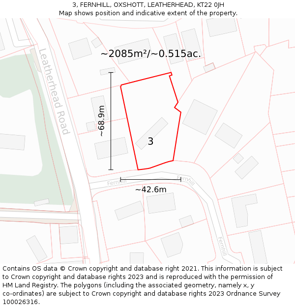 3, FERNHILL, OXSHOTT, LEATHERHEAD, KT22 0JH: Plot and title map