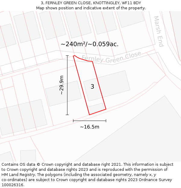 3, FERNLEY GREEN CLOSE, KNOTTINGLEY, WF11 8DY: Plot and title map