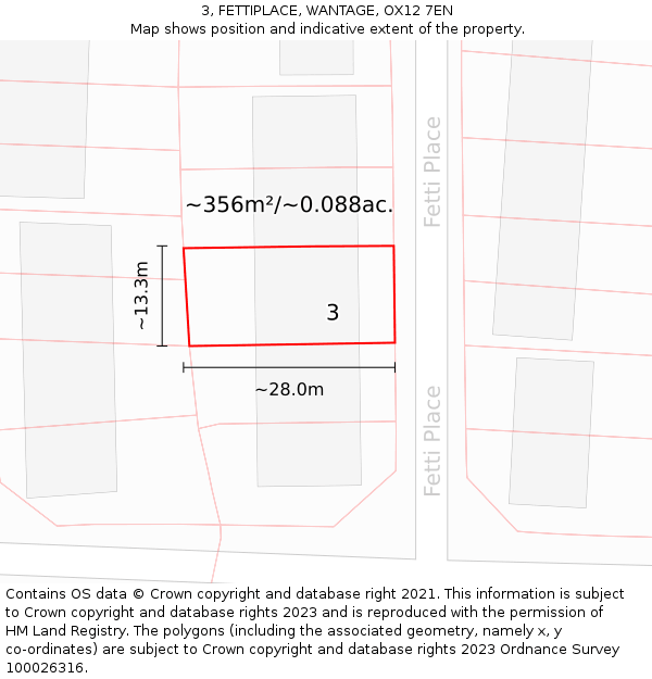 3, FETTIPLACE, WANTAGE, OX12 7EN: Plot and title map