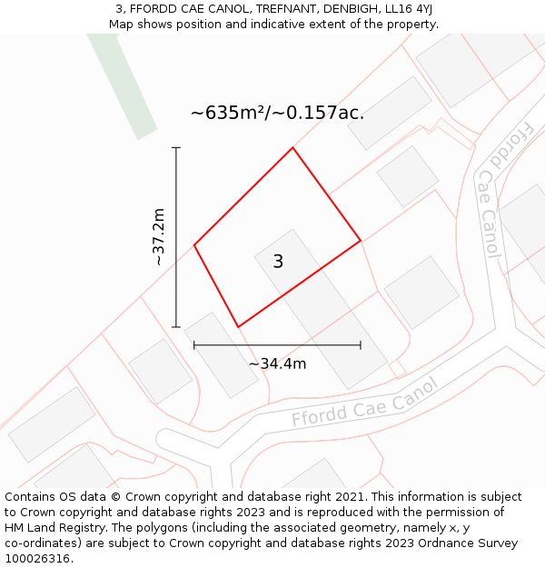 3, FFORDD CAE CANOL, TREFNANT, DENBIGH, LL16 4YJ: Plot and title map
