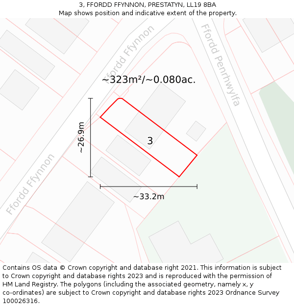 3, FFORDD FFYNNON, PRESTATYN, LL19 8BA: Plot and title map