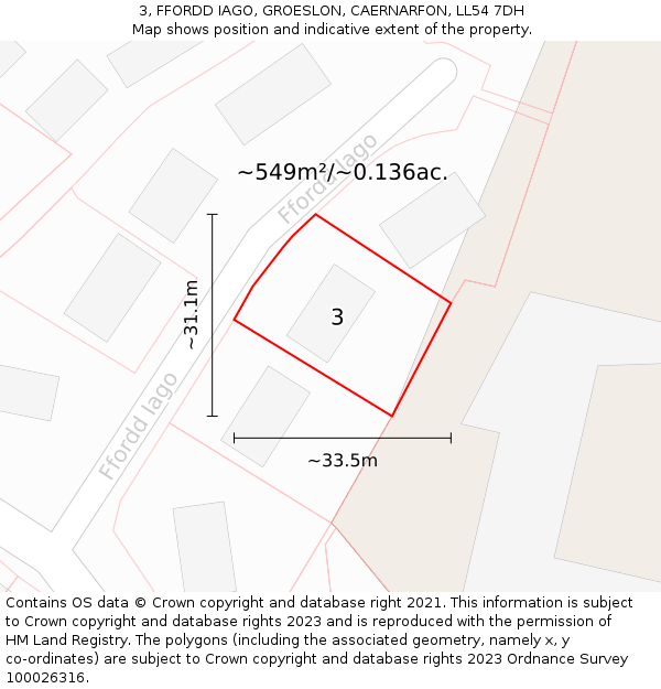 3, FFORDD IAGO, GROESLON, CAERNARFON, LL54 7DH: Plot and title map