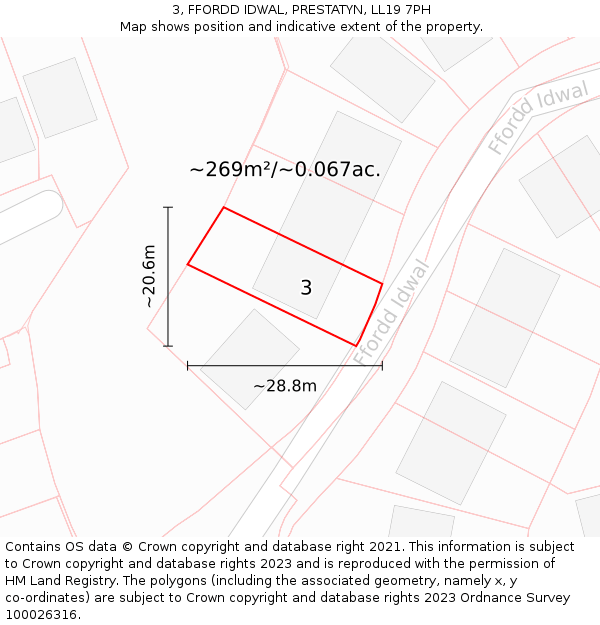3, FFORDD IDWAL, PRESTATYN, LL19 7PH: Plot and title map