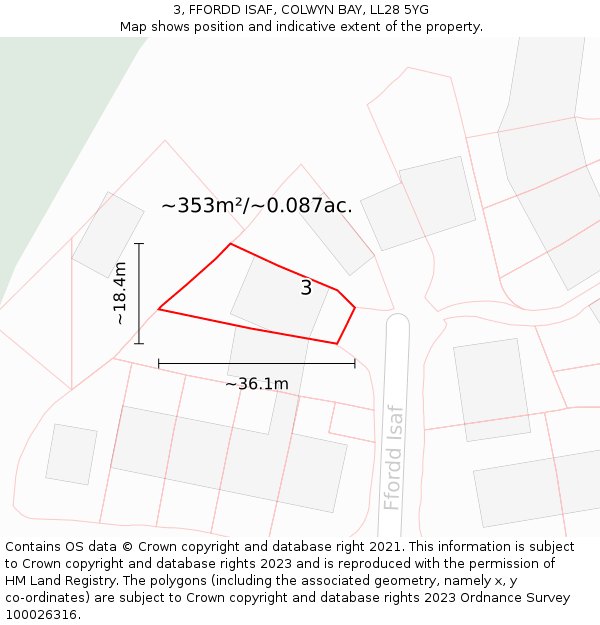 3, FFORDD ISAF, COLWYN BAY, LL28 5YG: Plot and title map