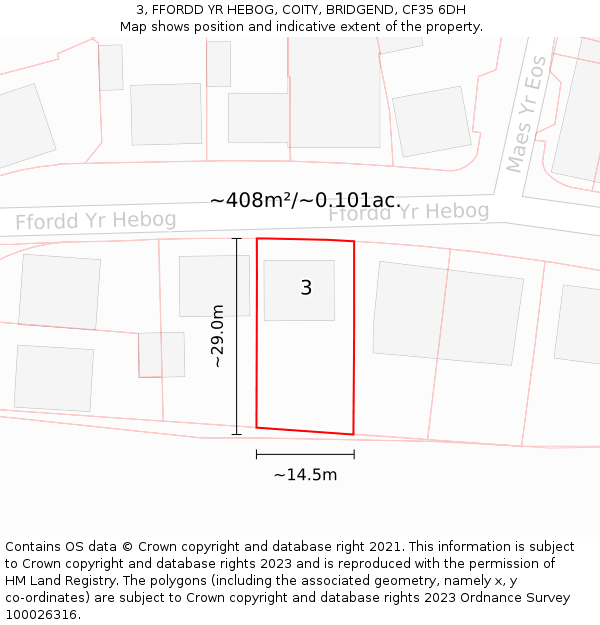 3, FFORDD YR HEBOG, COITY, BRIDGEND, CF35 6DH: Plot and title map
