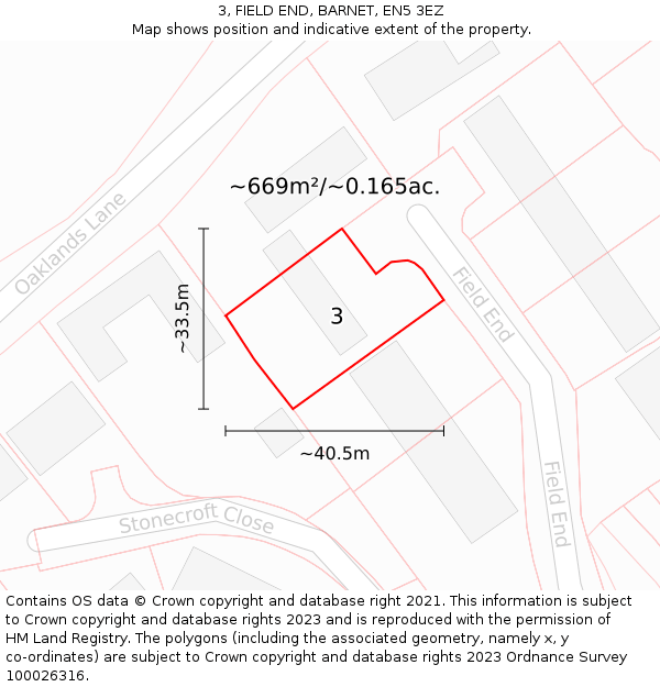 3, FIELD END, BARNET, EN5 3EZ: Plot and title map